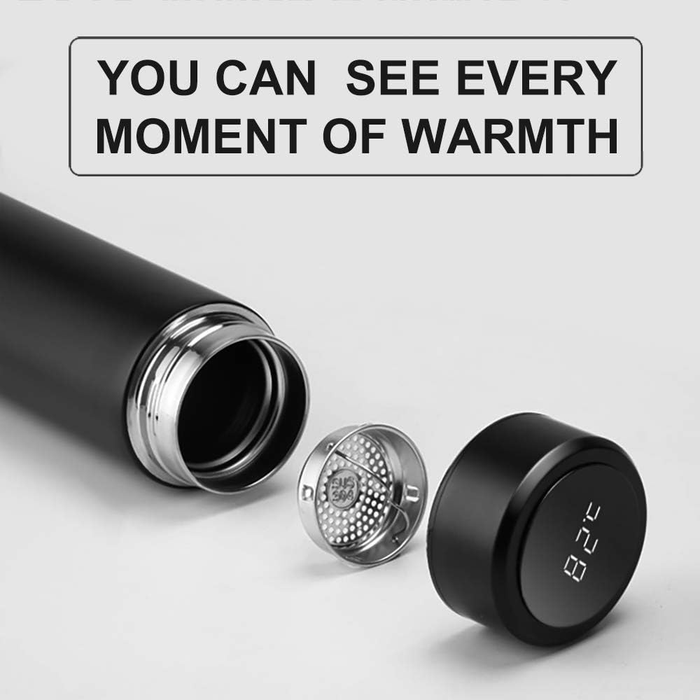 Stainless Steel Hot & Cold Vacuum Flask with Active Temperature Display Indicator Insulated, Black 500ml